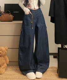メリルストライプデニム ワイドバギー ペインターパンツ