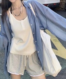 フード付きチェックシャツ