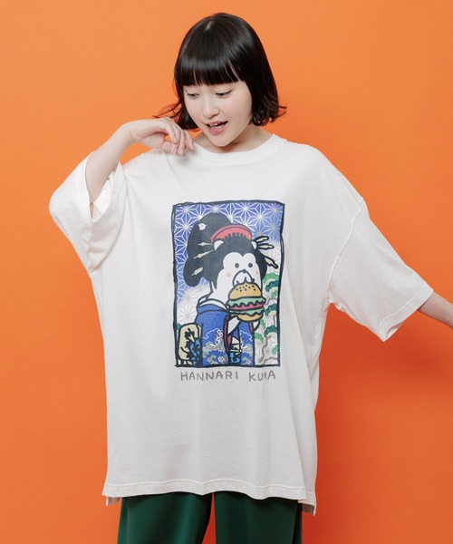 ScoLar(スカラー)の「362130:はんなりクマバーガー柄Tシャツ(Tシャツ/カットソー・レディース・オレンジ/オフホワイト/グリーン/ブラック・M)」の2枚目の写真