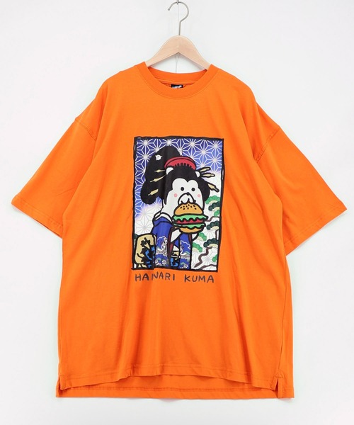 ScoLar(スカラー)の「362130:はんなりクマバーガー柄Tシャツ(Tシャツ/カットソー・レディース・オレンジ/オフホワイト/グリーン/ブラック・M)」の1枚目の写真