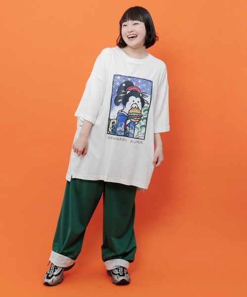 ScoLar(スカラー)の「362130:はんなりクマバーガー柄Tシャツ(Tシャツ/カットソー・レディース・オレンジ/オフホワイト/グリーン/ブラック・M)」の5枚目の写真