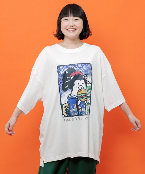 ScoLar(スカラー)の「362130:はんなりクマバーガー柄Tシャツ(Tシャツ/カットソー・レディース・オレンジ/オフホワイト/グリーン/ブラック・M)」の6枚目の写真