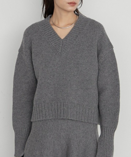LOUNGEDRESS(ラウンジドレス)の「《イージーケア/セットアップ可》ヤクウール Vニット(ニット/セーター・レディース・グレー/レッド/ネイビー/キャメル・FREE)」の1枚目の写真