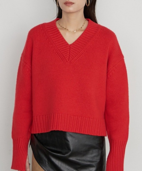 LOUNGEDRESS(ラウンジドレス)の「《イージーケア/セットアップ可》ヤクウール Vニット(ニット/セーター・レディース・グレー/レッド/ネイビー/キャメル・FREE)」の4枚目の写真