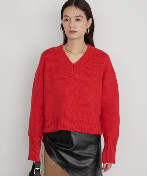 LOUNGEDRESS(ラウンジドレス)の「《イージーケア/セットアップ可》ヤクウール Vニット(ニット/セーター・レディース・グレー/レッド/ネイビー/キャメル・FREE)」の8枚目の写真