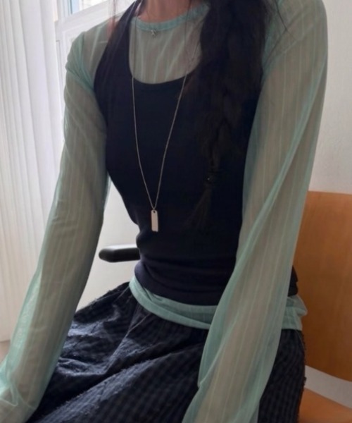Vipoa(ヴィポア)の「stripe sheer tops(Tシャツ/カットソー・レディース・ブルー/グリーン・FREE)」の4枚目の写真