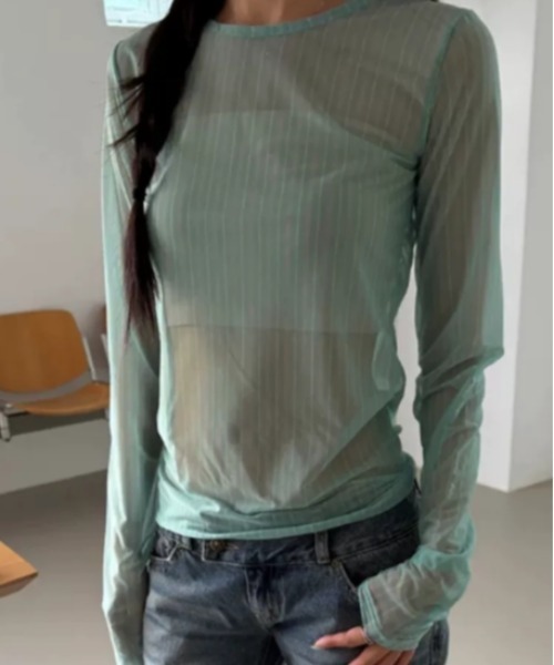 Vipoa(ヴィポア)の「stripe sheer tops(Tシャツ/カットソー・レディース・ブルー/グリーン・FREE)」の3枚目の写真