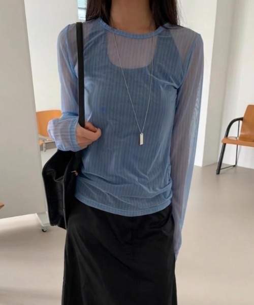 Vipoa(ヴィポア)の「stripe sheer tops(Tシャツ/カットソー・レディース・ブルー/グリーン・FREE)」の8枚目の写真
