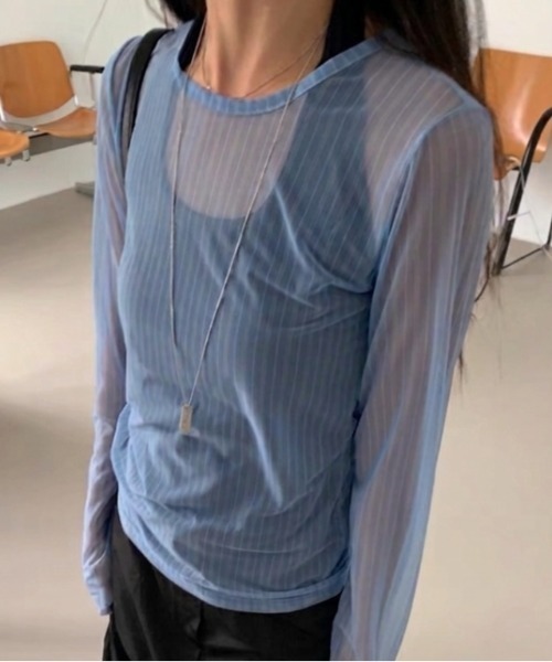 Vipoa(ヴィポア)の「stripe sheer tops(Tシャツ/カットソー・レディース・ブルー/グリーン・FREE)」の9枚目の写真