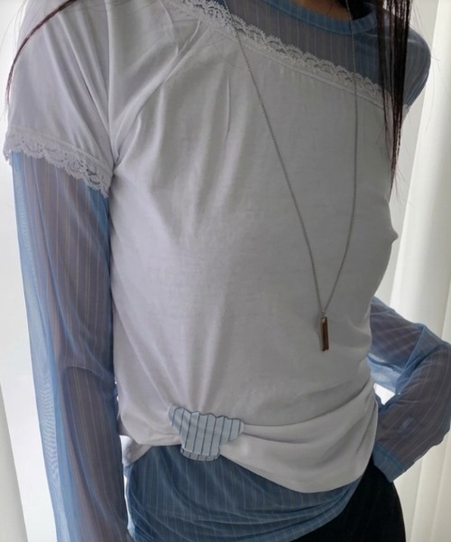Vipoa(ヴィポア)の「stripe sheer tops(Tシャツ/カットソー・レディース・ブルー/グリーン・FREE)」の11枚目の写真