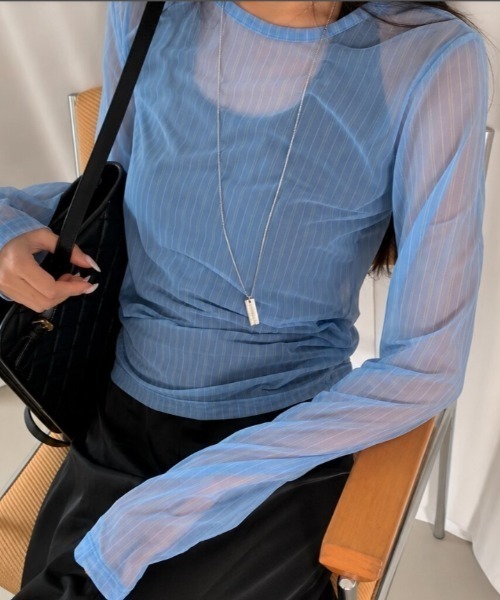 Vipoa(ヴィポア)の「stripe sheer tops(Tシャツ/カットソー・レディース・ブルー/グリーン・FREE)」の12枚目の写真