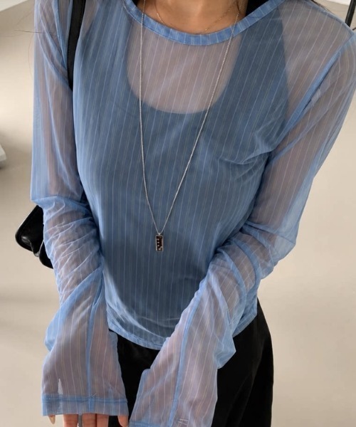 Vipoa(ヴィポア)の「stripe sheer tops(Tシャツ/カットソー・レディース・ブルー/グリーン・FREE)」の14枚目の写真