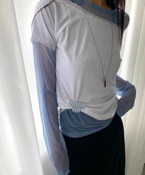 Vipoa(ヴィポア)の「stripe sheer tops(Tシャツ/カットソー・レディース・ブルー/グリーン・FREE)」の13枚目の写真