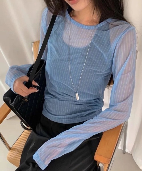 Vipoa(ヴィポア)の「stripe sheer tops(Tシャツ/カットソー・レディース・ブルー/グリーン・FREE)」の15枚目の写真