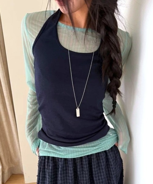 Vipoa(ヴィポア)の「stripe sheer tops(Tシャツ/カットソー・レディース・ブルー/グリーン・FREE)」の16枚目の写真