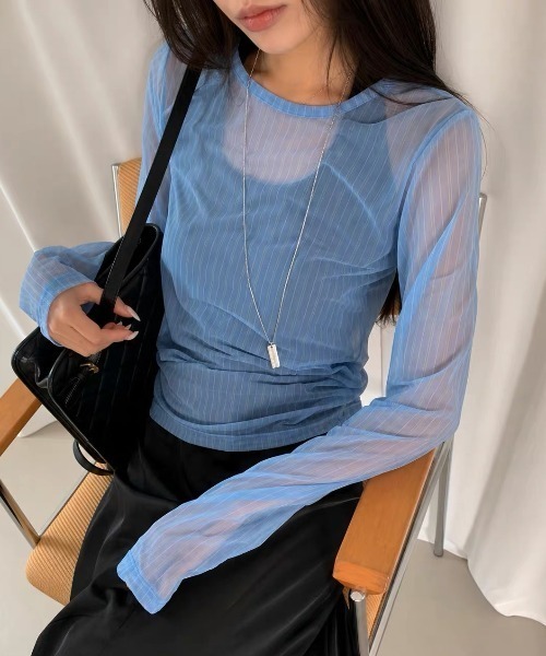 Vipoa(ヴィポア)の「stripe sheer tops(Tシャツ/カットソー・レディース・ブルー/グリーン・FREE)」の17枚目の写真