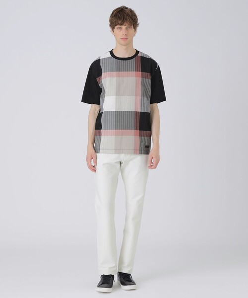 BLACK LABEL CRESTBRIDGE（ブラックレーベル・クレストブリッジ）の「パネルパナマサッカーチェックTシャツ（Tシャツ/カットソー・メンズ・オフホワイト/ブラック・XL/L/M）」の8枚目の写真