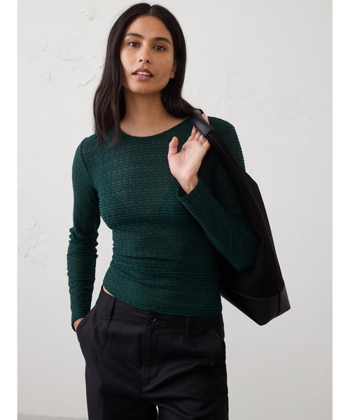 BANANA REPUBLIC FACTORY STORE(バナナリパブリック ファクトリーストア)の「BANANA REPUBLIC FACTORY STORE シアージャカードTシャツ(Tシャツ/カットソー・レディース・ブラック/グリーン・M/L/XS/S)」の2枚目の写真