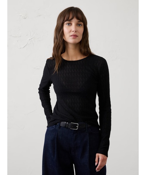 BANANA REPUBLIC FACTORY STORE(バナナリパブリック ファクトリーストア)の「BANANA REPUBLIC FACTORY STORE シアージャカードTシャツ(Tシャツ/カットソー・レディース・ブラック/グリーン・M/L/XS/S)」の1枚目の写真