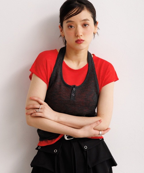 RAGEBLUE（レイジブルー）の「2SET/バイカラーホルターネックレイヤードトップス（Tシャツ/カットソー・レディース・グリーン系/ブルー系/レッド系・FREE）」の21枚目の写真