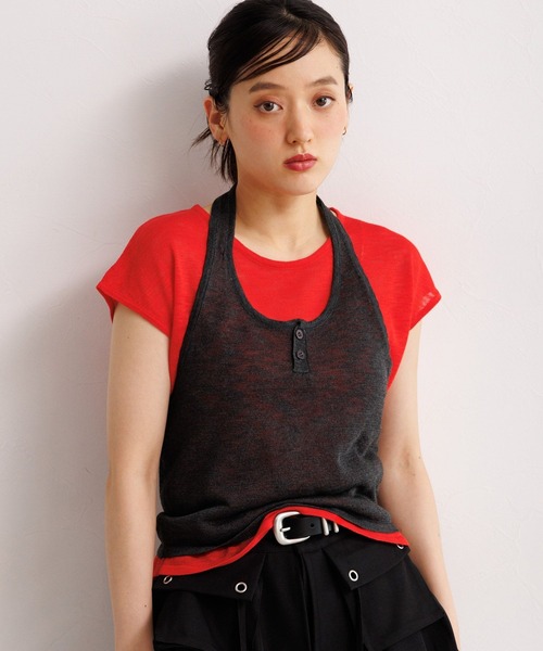 RAGEBLUE（レイジブルー）の「2SET/バイカラーホルターネックレイヤードトップス（Tシャツ/カットソー・レディース・グリーン系/ブルー系/レッド系・FREE）」の22枚目の写真