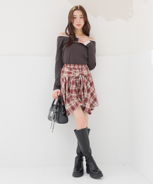 Honeys（ハニーズ）の「シャツ巻き風ミニスカート（スカート・レディース・レッド系その他2/ブラック系その他2/ネイビー系1/ベージュ×ブラック・L/LL/M/S）」の8枚目の写真