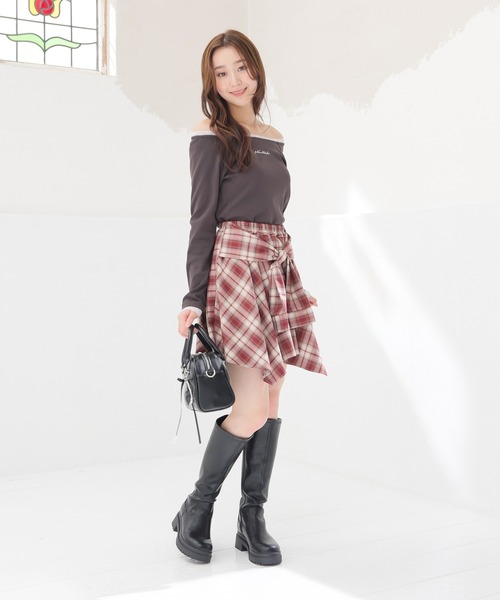 Honeys（ハニーズ）の「シャツ巻き風ミニスカート（スカート・レディース・レッド系その他2/ブラック系その他2/ネイビー系1/ベージュ×ブラック・L/LL/M/S）」の9枚目の写真