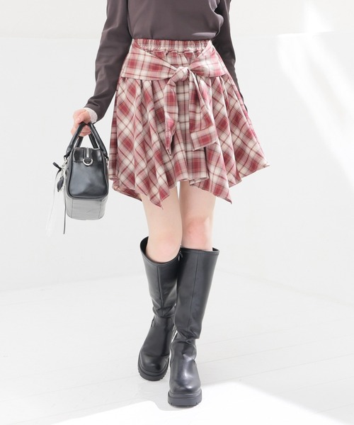 Honeys（ハニーズ）の「シャツ巻き風ミニスカート（スカート・レディース・レッド系その他2/ブラック系その他2/ネイビー系1/ベージュ×ブラック・L/LL/M/S）」の10枚目の写真