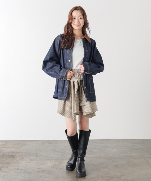 Honeys（ハニーズ）の「シャツ巻き風ミニスカート（スカート・レディース・レッド系その他2/ブラック系その他2/ネイビー系1/ベージュ×ブラック・L/LL/M/S）」の12枚目の写真