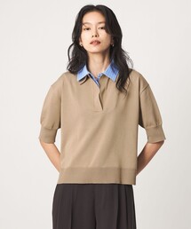 2WAY スキッパー シャツ プルオーバー ニット 5分袖
