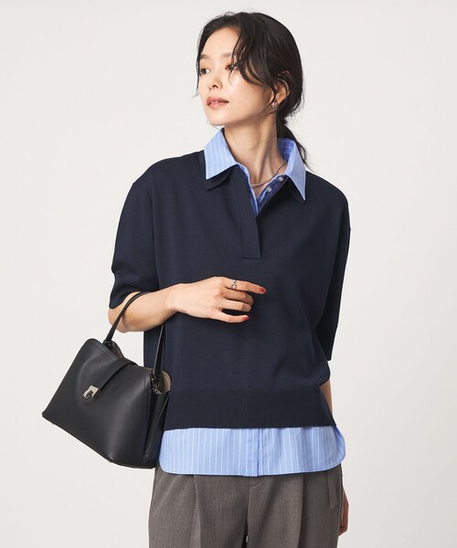 green label relaxing(グリーンレーベルリラクシング)の「2WAY スキッパー シャツ プルオーバー ニット 5分袖(ニット/セーター・レディース・グレー/ベージュ/ネイビー・FREE)」の9枚目の写真