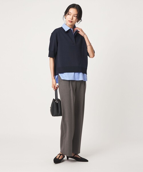 green label relaxing(グリーンレーベルリラクシング)の「2WAY スキッパー シャツ プルオーバー ニット 5分袖(ニット/セーター・レディース・グレー/ベージュ/ネイビー・FREE)」の10枚目の写真