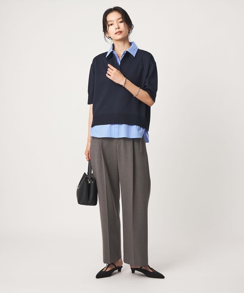 green label relaxing(グリーンレーベルリラクシング)の「2WAY スキッパー シャツ プルオーバー ニット 5分袖(ニット/セーター・レディース・グレー/ベージュ/ネイビー・FREE)」の11枚目の写真