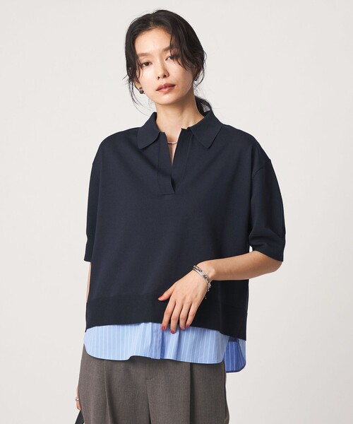 green label relaxing(グリーンレーベルリラクシング)の「2WAY スキッパー シャツ プルオーバー ニット 5分袖(ニット/セーター・レディース・グレー/ベージュ/ネイビー・FREE)」の12枚目の写真