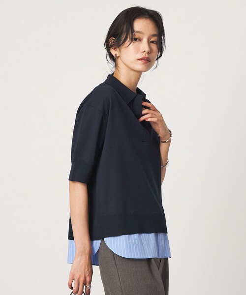 green label relaxing(グリーンレーベルリラクシング)の「2WAY スキッパー シャツ プルオーバー ニット 5分袖(ニット/セーター・レディース・グレー/ベージュ/ネイビー・FREE)」の13枚目の写真