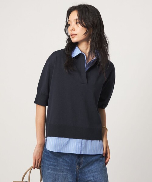 green label relaxing(グリーンレーベルリラクシング)の「2WAY スキッパー シャツ プルオーバー ニット 5分袖(ニット/セーター・レディース・グレー/ベージュ/ネイビー・FREE)」の14枚目の写真