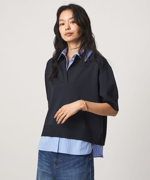 green label relaxing(グリーンレーベルリラクシング)の「2WAY スキッパー シャツ プルオーバー ニット 5分袖(ニット/セーター・レディース・グレー/ベージュ/ネイビー・FREE)」の15枚目の写真