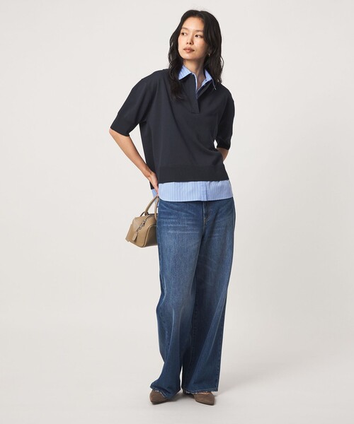 green label relaxing(グリーンレーベルリラクシング)の「2WAY スキッパー シャツ プルオーバー ニット 5分袖(ニット/セーター・レディース・グレー/ベージュ/ネイビー・FREE)」の16枚目の写真