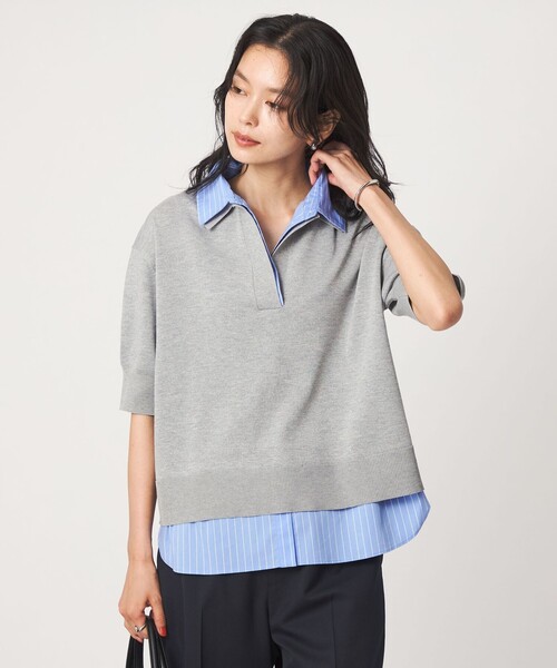 green label relaxing(グリーンレーベルリラクシング)の「2WAY スキッパー シャツ プルオーバー ニット 5分袖(ニット/セーター・レディース・グレー/ベージュ/ネイビー・FREE)」の18枚目の写真