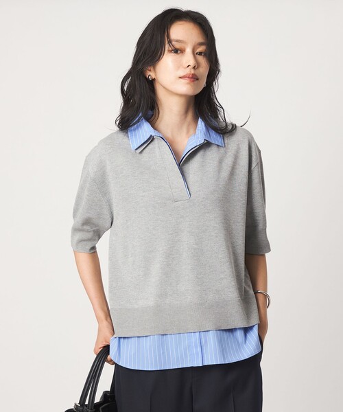 green label relaxing(グリーンレーベルリラクシング)の「2WAY スキッパー シャツ プルオーバー ニット 5分袖(ニット/セーター・レディース・グレー/ベージュ/ネイビー・FREE)」の19枚目の写真