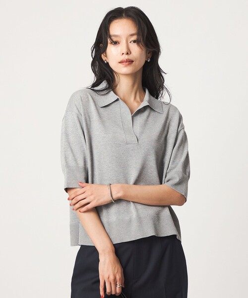 green label relaxing(グリーンレーベルリラクシング)の「2WAY スキッパー シャツ プルオーバー ニット 5分袖(ニット/セーター・レディース・グレー/ベージュ/ネイビー・FREE)」の22枚目の写真