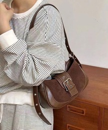 ベルトミニショルダーバッグ / ショルダーバッグ レディース ミニバッグ ハンドバッグ 2WAY フェイクスウェード 合皮 配色 ベルトデザイン 斜め掛け 肩掛け 韓国 春服 秋服 冬服