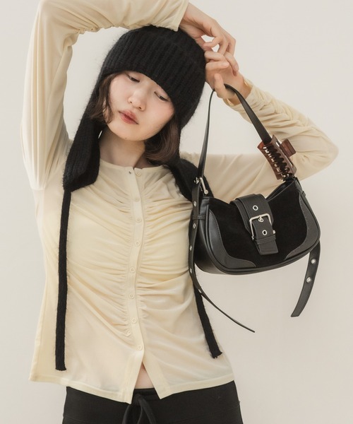 HEILIS(ヘイリス)の「ベルトミニショルダーバッグ / ショルダーバッグ レディース ミニバッグ ハンドバッグ 2WAY フェイクスウェード 合皮 配色 ベルトデザイン 斜め掛け 肩掛け 韓国 春服 秋服 冬服(ハンドバッグ・レディース・キャメル/ブラウン/ブラック・FREE)」の14枚目の写真