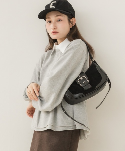 HEILIS(ヘイリス)の「ベルトミニショルダーバッグ / ショルダーバッグ レディース ミニバッグ ハンドバッグ 2WAY フェイクスウェード 合皮 配色 ベルトデザイン 斜め掛け 肩掛け 韓国 春服 秋服 冬服(ハンドバッグ・レディース・キャメル/ブラウン/ブラック・FREE)」の19枚目の写真