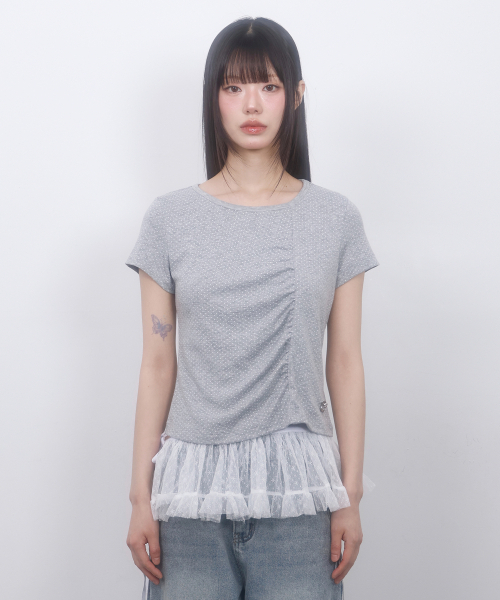 LMR(エルエムアール)の「ドットシャーリング半袖TシャツGREY(Tシャツ/カットソー・レディース・ライトグレー・SMALL/MEDIUM)」の4枚目の写真