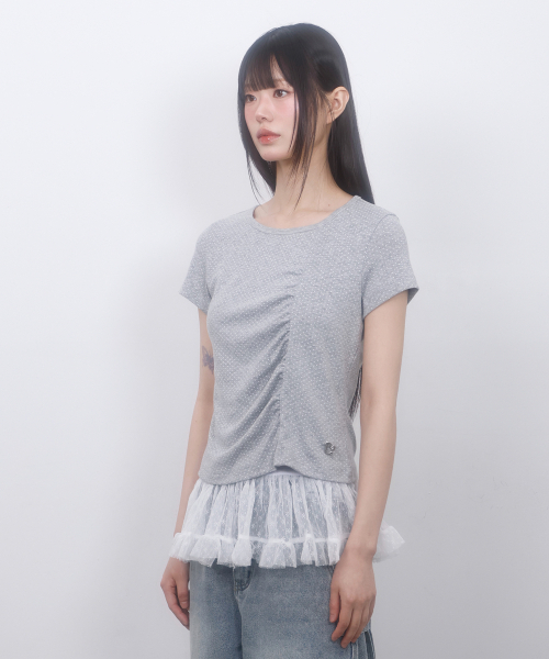 LMR(エルエムアール)の「ドットシャーリング半袖TシャツGREY(Tシャツ/カットソー・レディース・ライトグレー・SMALL/MEDIUM)」の6枚目の写真