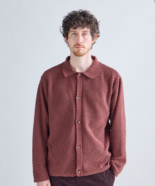 MEN'S BIGI(メンズビギ)の「モールジャカードシアー衿付きニットカーディガン(カーディガン/ボレロ・メンズ・ブルー/ブラウン系その他/ブラック・01/02/03)」の3枚目の写真