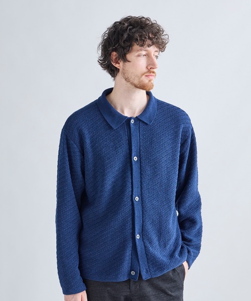 MEN'S BIGI(メンズビギ)の「モールジャカードシアー衿付きニットカーディガン(カーディガン/ボレロ・メンズ・ブルー/ブラウン系その他/ブラック・01/02/03)」の1枚目の写真