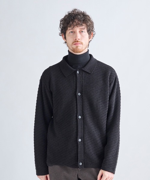 MEN'S BIGI(メンズビギ)の「モールジャカードシアー衿付きニットカーディガン(カーディガン/ボレロ・メンズ・ブルー/ブラウン系その他/ブラック・01/02/03)」の2枚目の写真