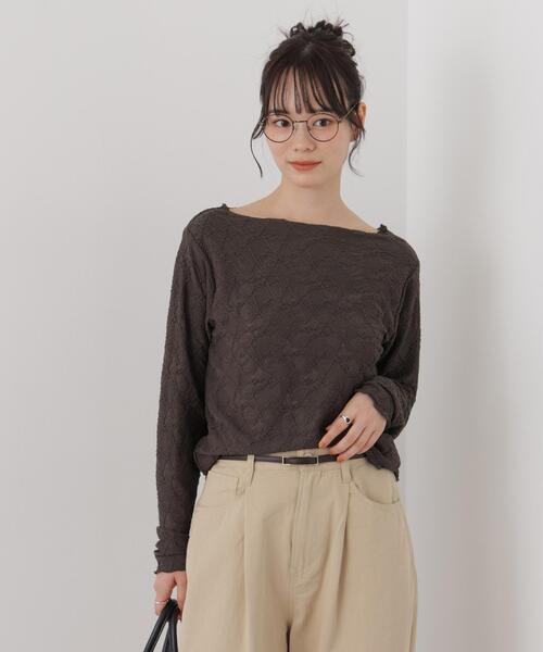 ウェーブジャガードカットメローロングスリーブトップス